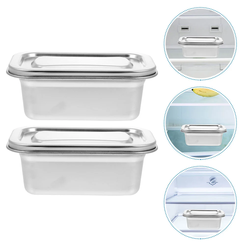

2 Pcs Food Storage Cases Refrigerator Stainless Steel Fruit Containers Fridge Keep Fresh Lunch Kids Child Portable