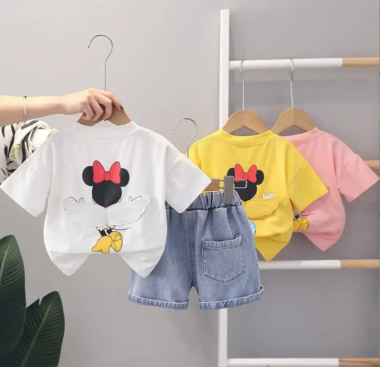 

2 шт., детские футболки с коротким рукавом и джинсовые шорты