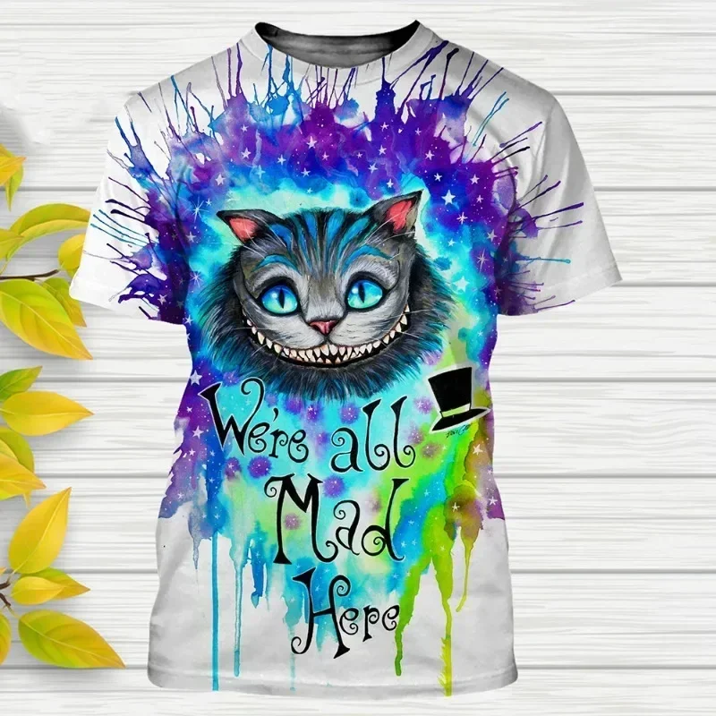 Disney Movie Alice In Wonderland Cheshire 3D Print T-shirt Anime Cat Graphic T-Shirt Fashion Street Men's Women's Tops