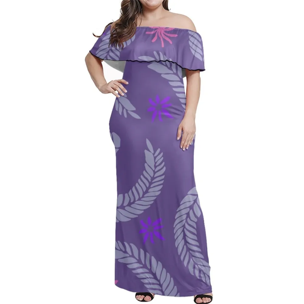 

Женское платье с открытыми плечами, Элегантное длинное многослойное платье в Островном Стиле с принтом в полинезийском этническом стиле с самоанским фигурским принтом