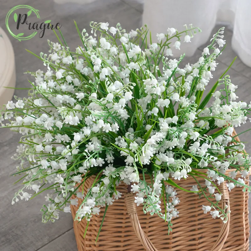 

3 bundles Artificial White Bell Orchid Plastic Artificial Flowers Home Decor Fake Plants DIY Wedding Bouquet Garden Table Decor