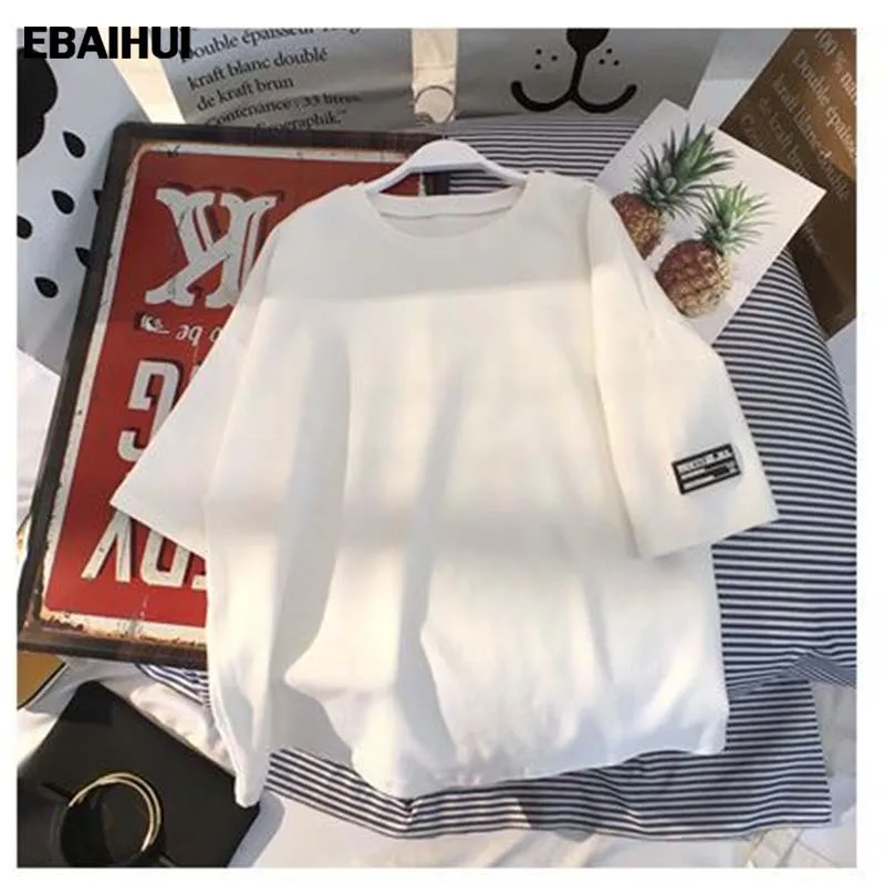 

Однотонные рубашки EBAIHUI для женщин, новинка, весна и осень, корейская мода, белая футболка с коротким рукавом, женские свободные топы в стиле Харадзюку