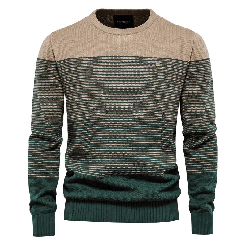 Men's Casual Retro Knit Pullover Sweater Shirt Long Sleeve Male Sweater Slim Round Neck Striped Leisure Sport Spring Autumn 2023