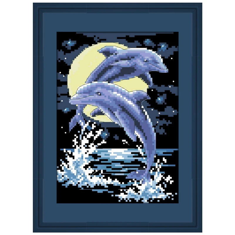 

Набор для вышивки крестиком в виде дельфина для влюбленных, черная ткань, хлопчатобумажная нить, ручная вышивка, рукоделие «сделай сам»