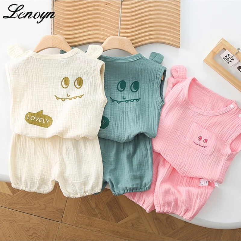

Lenoyn 2023 New Baby Summer Set Thin and Fashionable Baby Short Sleeve Clothing Children's Cotton Yarn Cute Children's Set
