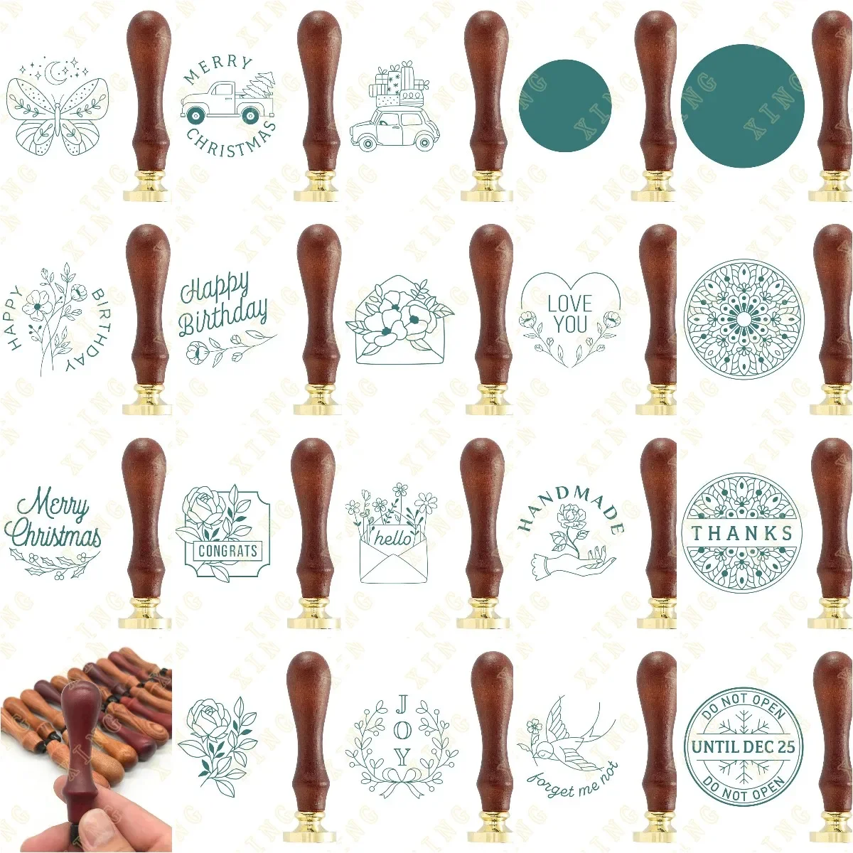 

Merry Christmas Truck Circle Wax Seal Antique Sealing Wax Stamp Wood Handle Diy Envelope Wedding Invitations Replace Copper Head