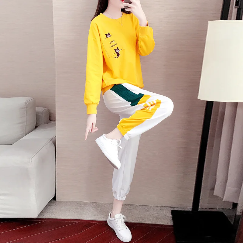 

760 2022 Sports Suit Female Casual Fashion Korean Sweater Two-piece Set Woman Clothes Outfits Y2k Cat Rint Harajuku girl Outfits