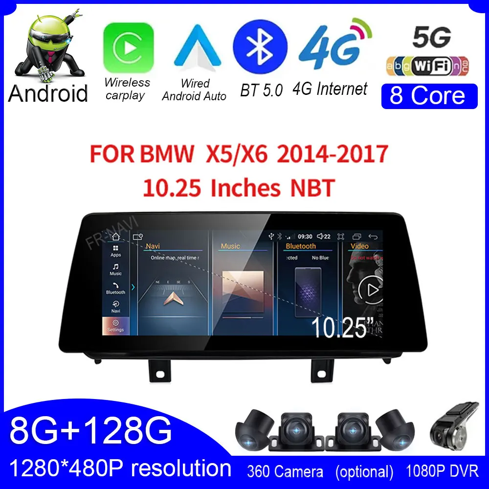 

10.25" For BMW X5 F15 2014 - 2017 NBT System 8 Core Android 13 4G Lte Car Video Player Multimedia Radio Stereo GPS Navigation