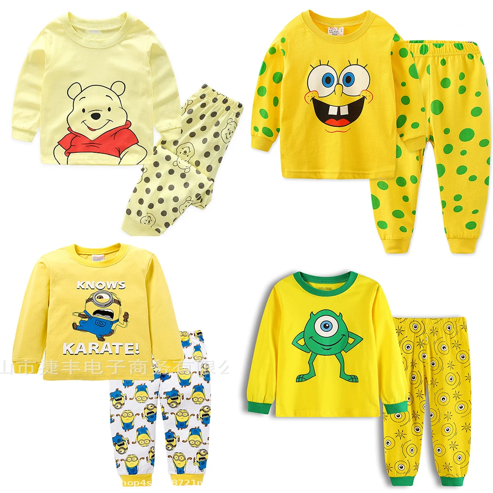 

Pooh Minions Long Sleeve Pajamas for Children Kids Pyjama Girl Sleepwear Toddler Pijama Infantil Clothing Set Baby Boy 2-7T