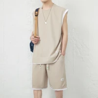waffle sports suit mens summer loose sleeveless vest five point pants tide brand large mens clothing spot wholesale