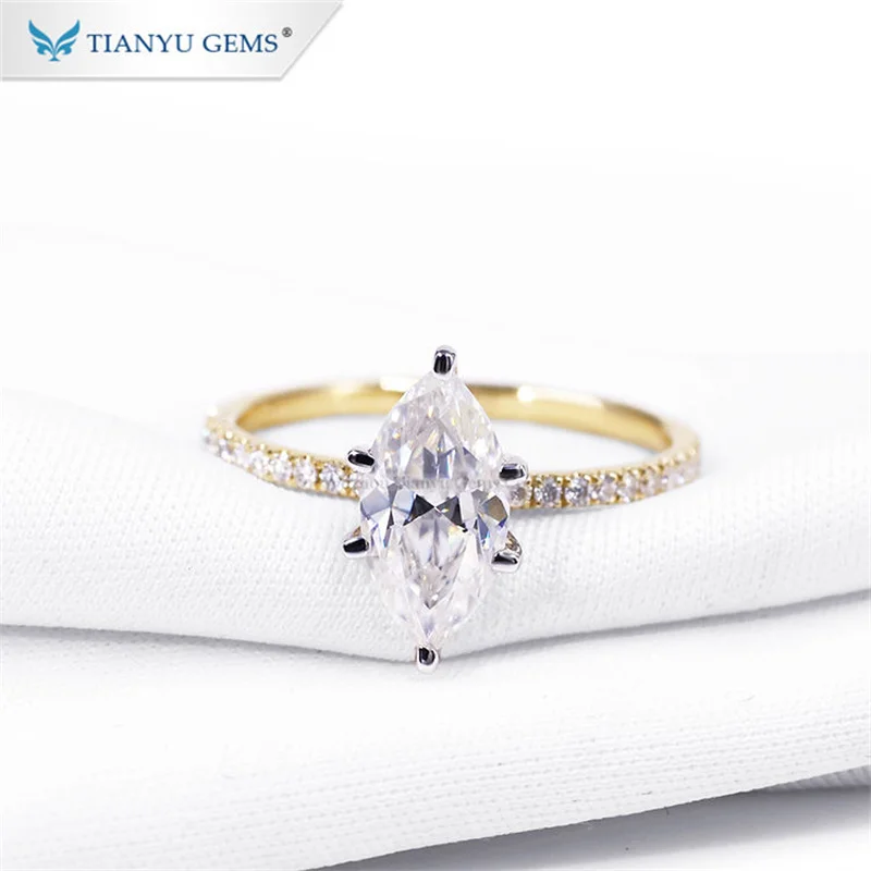 Tianyu Gems 5.5x11mm Marquise Cut Moissanite Engagement Ring Sparkling Diamonds Solid 14K 18K White Yellow Gold Bridal Rings