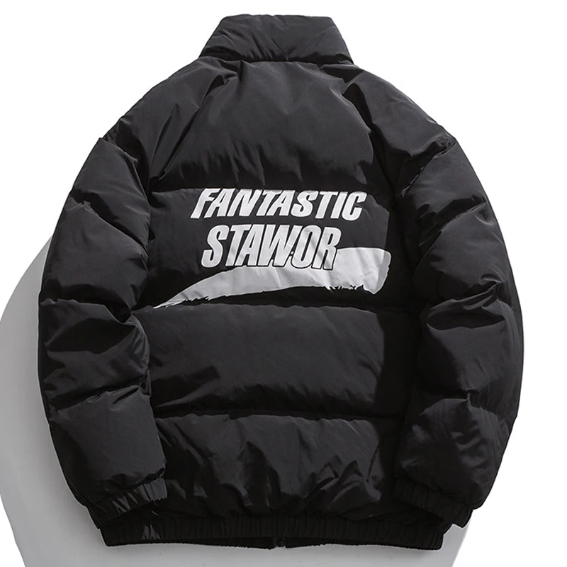 Autumn and Winter Stand Collar Down Jacket Men's High Street Printing Loose Casual Thick Cotton Jacket Women's Loose Windbreaker