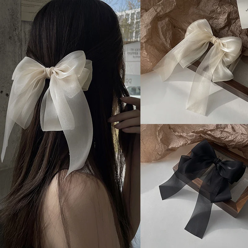 

Темпераментная Высококачественная пряжа с бантом, весенние зажимы, заколка-пряжка с бантом, длинная основа для девочек, Женские аксессуары для волос, повязка для волос
