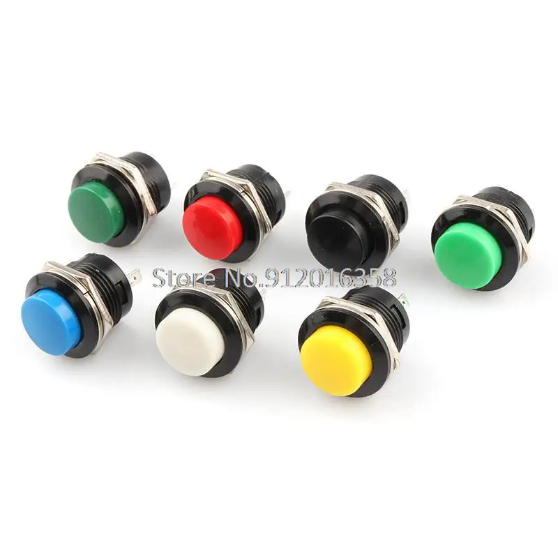 

R13-507 Momentary SPST NO Red Black White Yellow Green Blue Round Cap Push Button Switch AC 6A/125V 3A/250V 6color
