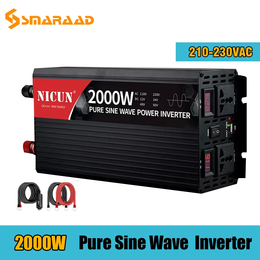 

China Factory 2000W Pure Sine Wave Inverter 12v 24V 220v Solar Power inverter 2000W DC to AC 110v 120v 230V 60HZ 60HZ Homeusel