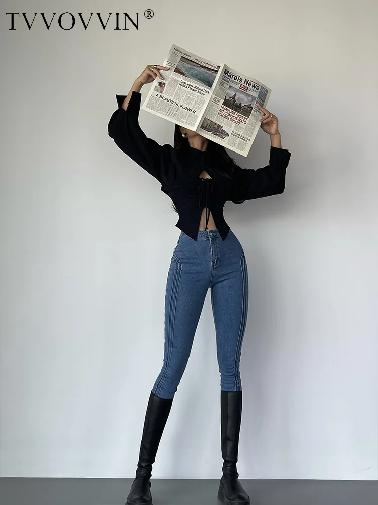 

Waist High TVVOVVIN Black Peach Hip Jeans For Women Summer Slim Elastic Hip Lifting Pencil Pencil Pants Fashion Korean B2AY