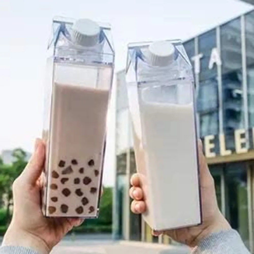 

500ML Square Clear Milk Tea Carton Water Bottle with Lids Portable Plastic Juice Water bottles Outdoor Tour Camping Drinking Cup