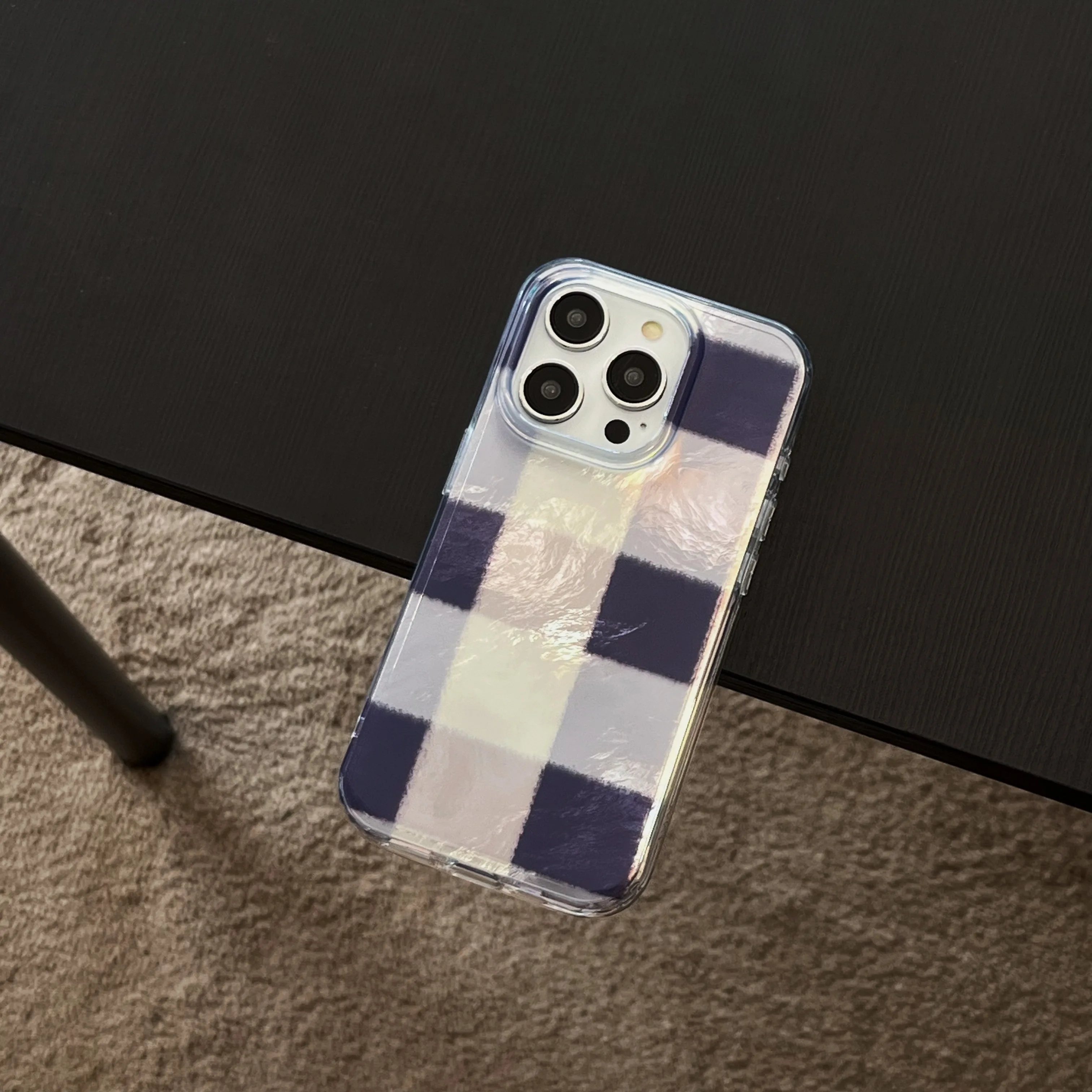 Korean INS Electroplated Vintage Checkers Dual-layer Chic Phone Case for iPhone 16 15 14 13 Pro Max Back Cover Capa