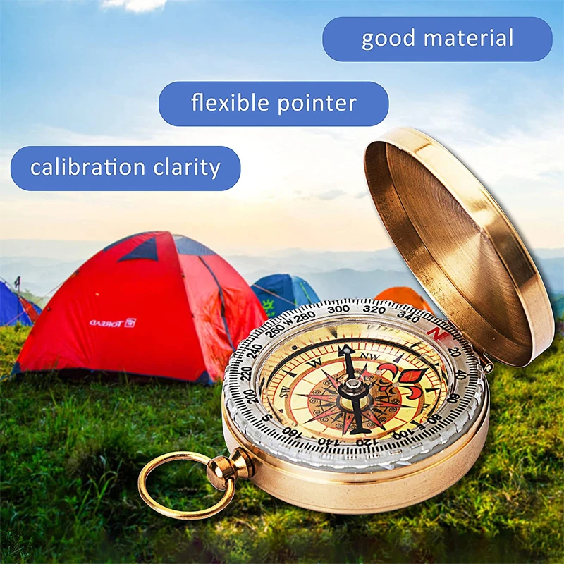 

Camping Hiking Pocket Brass Gold Compass Portable Compass Navigation For Outdoor Activities