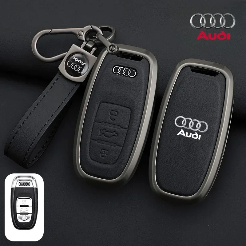 

Кожаный чехол для ключей из цинкового сплава, защитный брелок для ключей с дистанционным управлением, подходит для Audi Q5 A4 A6 A7 A8 A5 RS4 RS5 S5 S6, автоаксессуары