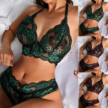 Lenceria Floral Lace Bra Set Women Transparent Lace Bra Panty Lingerie Set Sexy Underwear Sleepwear Bra Sets For Women Plus Size 1