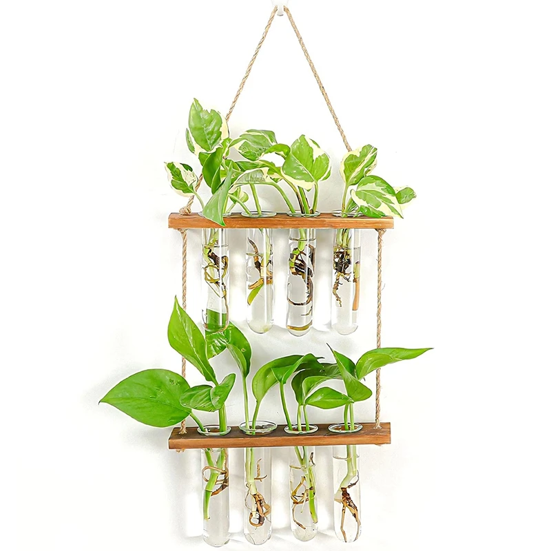 

Wall Hanging Plant Glass Propagation Station Tubes Flower Terrarium With Wooden Stand Modern Vase Accessories For Home