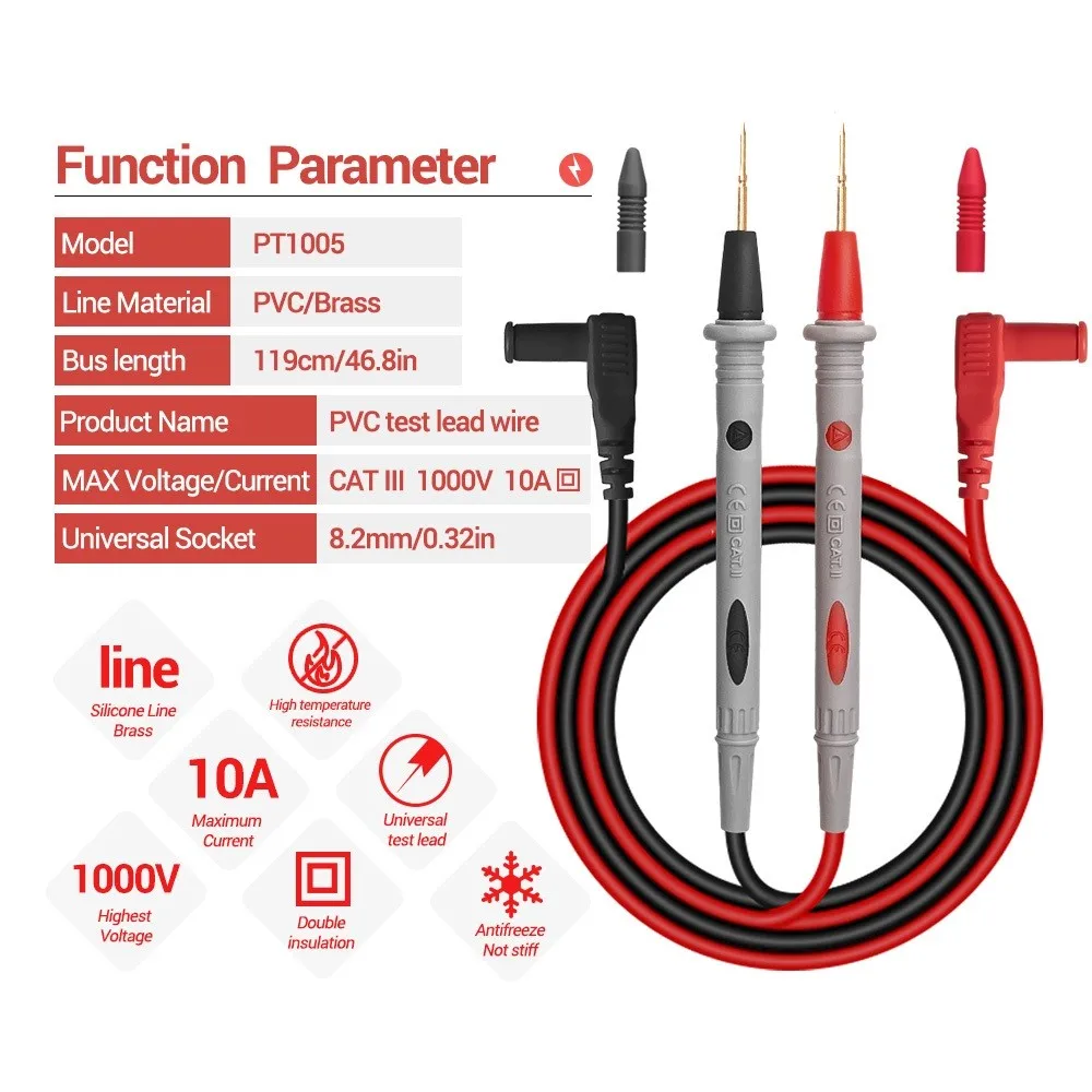 

PT1005 1000V 10A Multimeter Test Leads Universal Digital Multimeter Probe Test Instrument Pen For Multi-Meter Tester Wire Tips
