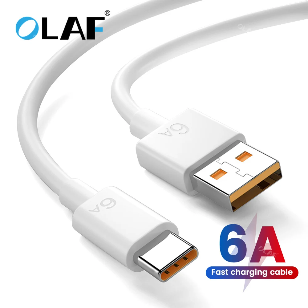 Кабель USB OLAF 6A кабель типа C для суперзарядки Huaweo Mate 40 50 Xiaomi 11 10 Pro OPPO R17 шнур