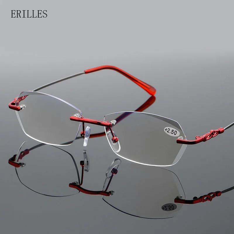 

Anti Blue Light Reading Glasses Women Rimless Presbyopic Glasses Eyewear For Readers +1.0 +1.5 +2.0 2.5 3.0 +3.5 +4.0 Eyeglasses