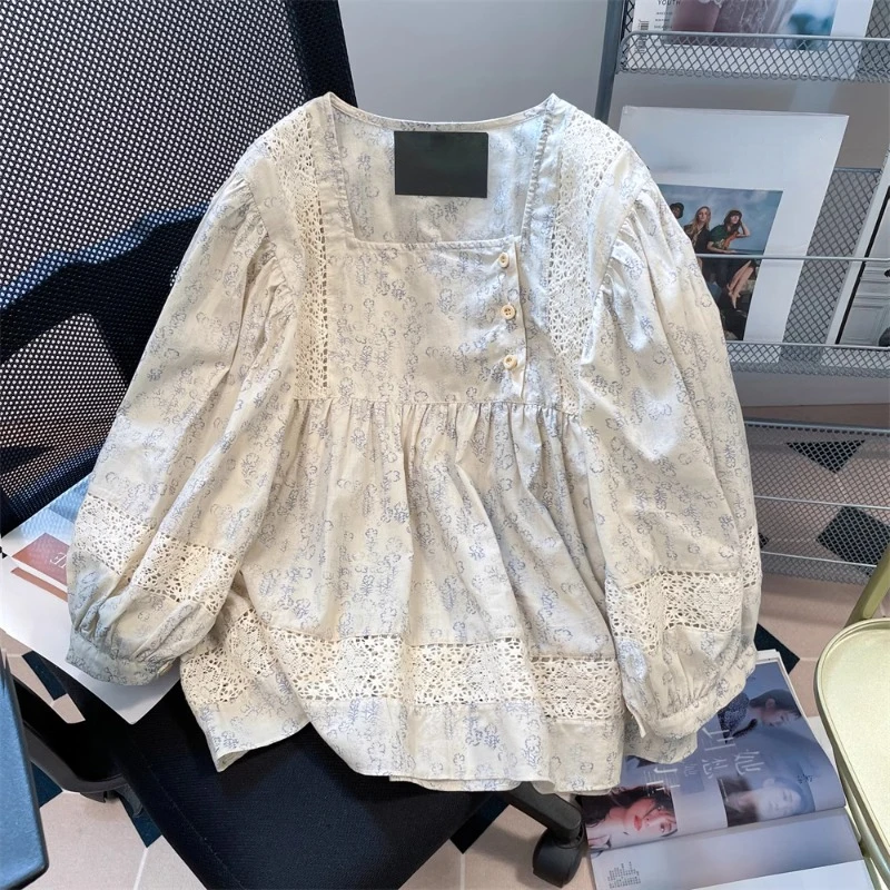 Французские винтажные рубашки кружевные ажурные дизайнерские лоскутные блузки