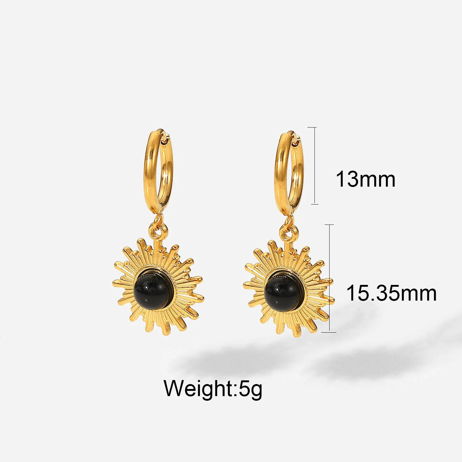Stainless Steel PVD 18K Gold Plated Tarnish Waterproof Black Stone Sun Drop Earrings For Woman Jewelry Wholesale Trendy