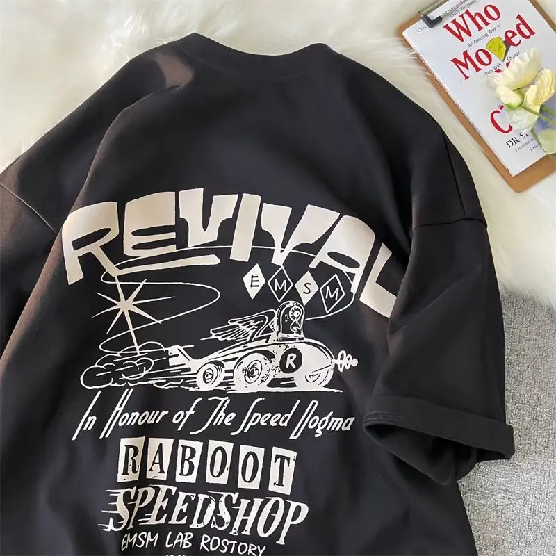 

new retro European and American T-shirt male Korean short sleeve casual Japanese trend loose student half sleeve men's T-shirt