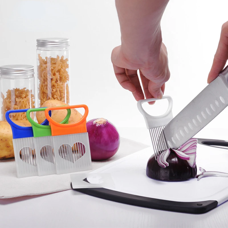 Onion Needle Vegetables Fruit Slicer Stainless Steel Loose Meat Needle Safe Aid Holder Tomato Potato Cutter Kitchen Tools