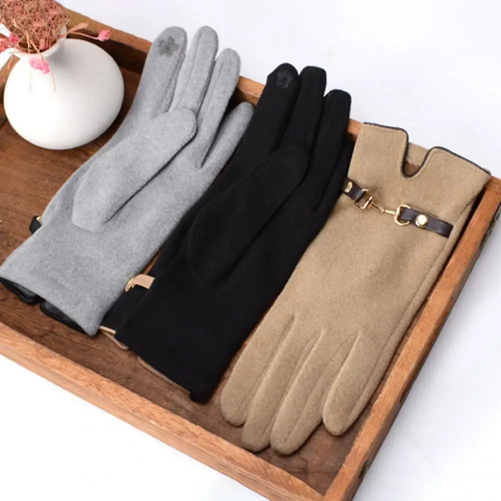Стильные однотонные ветрозащитные женские зимние перчатки с плюшевой подкладкой и закрытыми пальцами, женские перчатки на ощупь для холод...