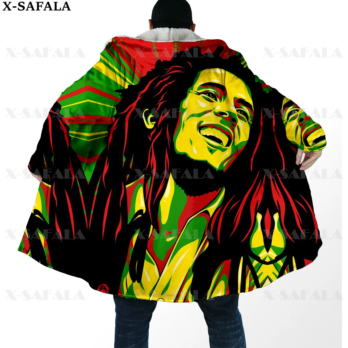 

Reggae Singer Bob Marley HipHop Weeds Thick Warm Hooded Cloak Men Overcoat Coat Windproof Fleece Cape Robe Hooded Blanket-2