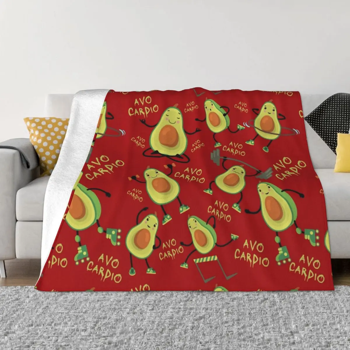 

Avo Cardio Funny Fitness Cobalt Pattern Blankets Warm Flannel Throw Blanket for Bedroom Office Bedspreads Blue Avocado