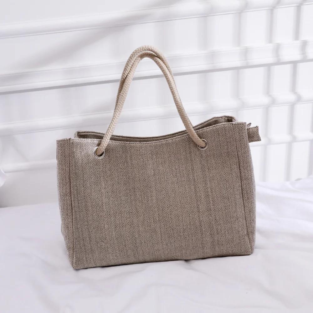 Vegan Canvas Tote Bags Women Simple Versatile Handbags Large Capacity Fashion Vintage Shopper Bag Summer Beach Shoulder Bag