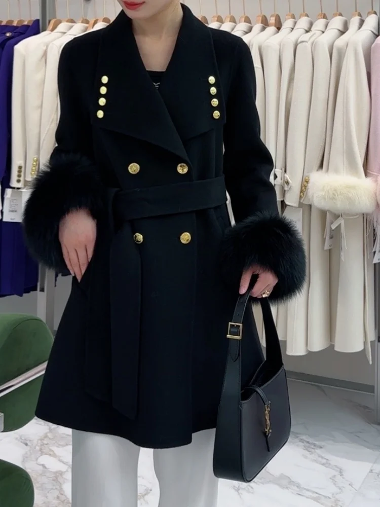 Двустороннее кашемировое пальто Socialite Sle из лисьего меха женская зимняя новая