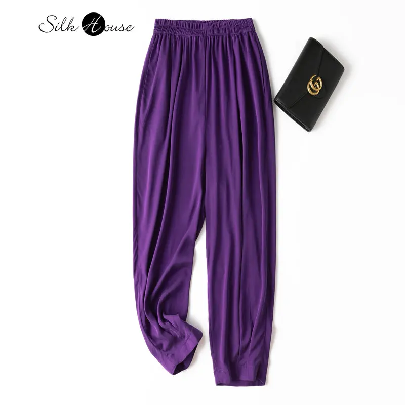 

19MM Elastic Double Joe Sand Washed Silk Elastic Waist Bagged Mulberry Silk Women's Fashion Radish Pants