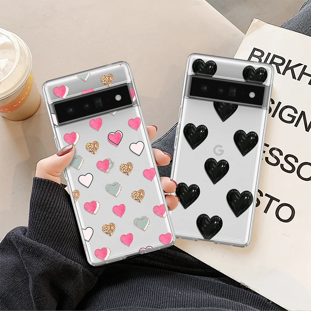 

Love Heart Case for Google Pixel 7a 7Pro 7 6a 6 6Pro 5 5a 5G 4XL 4 2 3XL 2XL 3 3a 3aXL 4a Transparent Soft TPU Cover Capinha