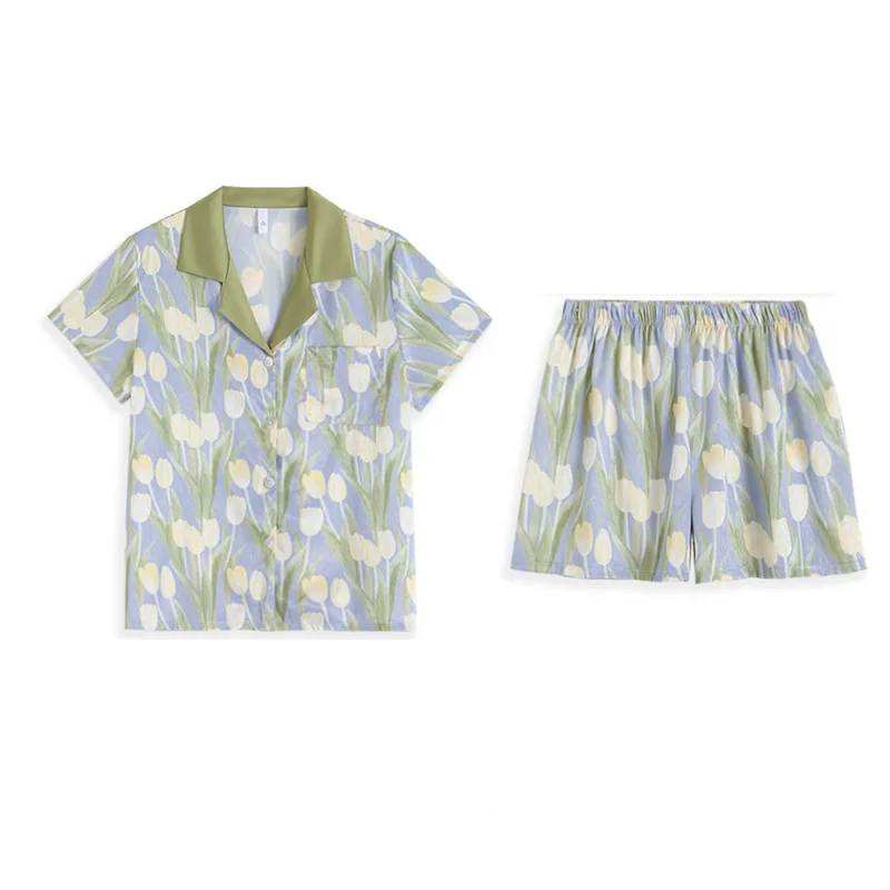 2023 Pajamas Women's Oil Painting Tulip Korean Version of The High-end Texture Retro Craft Home Suit Leisure and Soft Sleepwear