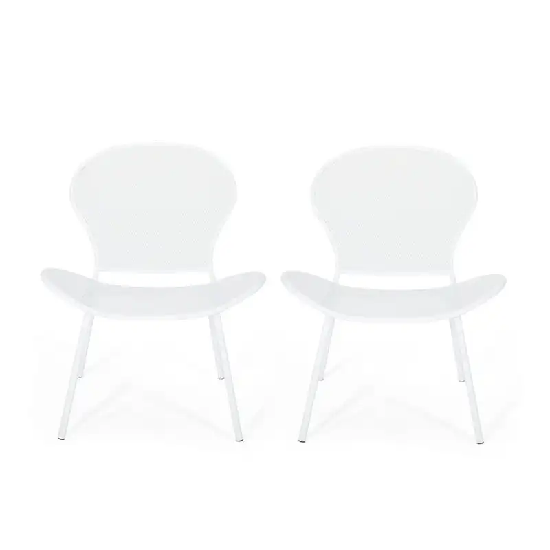 

Modern Outdoor Iron Club Chair, Set of 2, Matte White