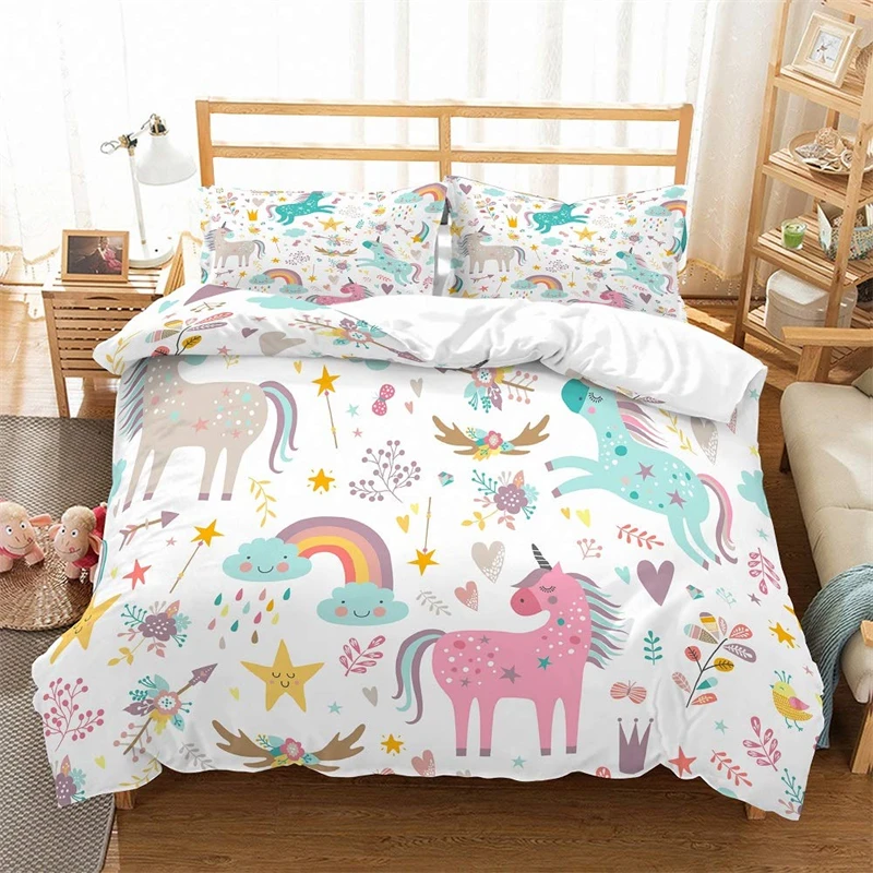 

Girls Unicorn Duvet Cover Set Twin Pink/Blue/Grey Unicorns Floral Woody Rainbow Gold Stars White Unicorn Bedding No Comforter
