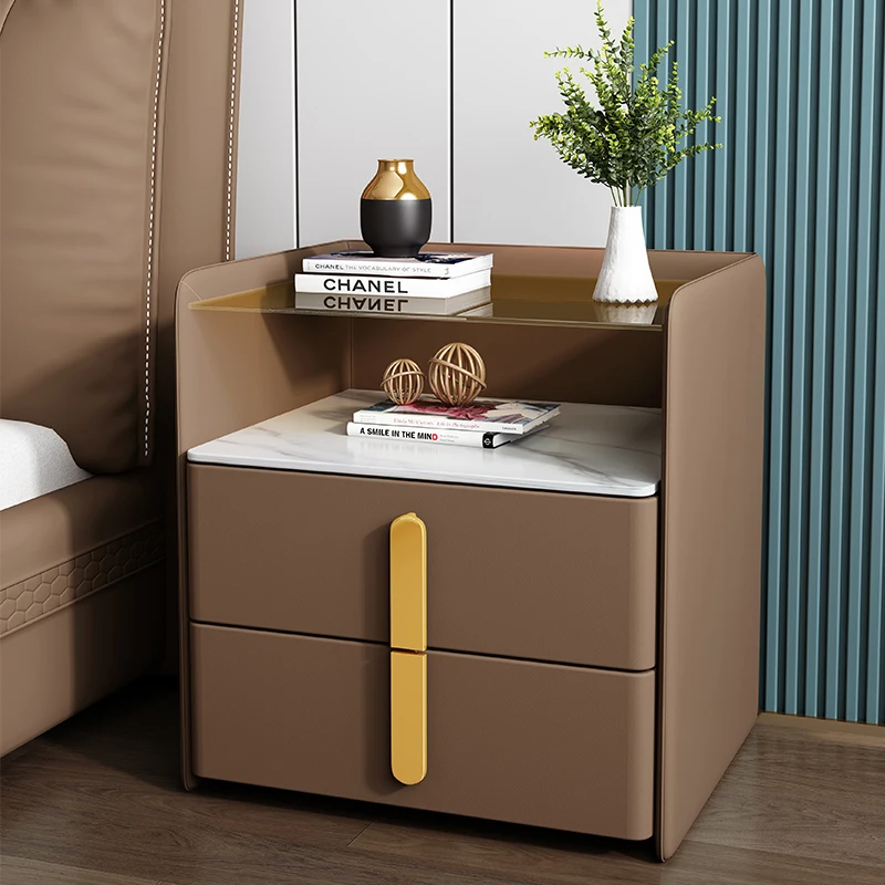 

Drawers Luxury Nightstands Mobile Bedroom Brown Night Bedside Table Cabinets Mobila Pentru Dormitor Smart Furniture WXH35XP