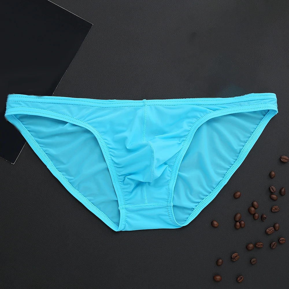 

Man Ice Silk Underwear Soft Panties Male Breathable Underpants See Through Knickers Low-waist Bulge Pouch Undies Comfy Briefs