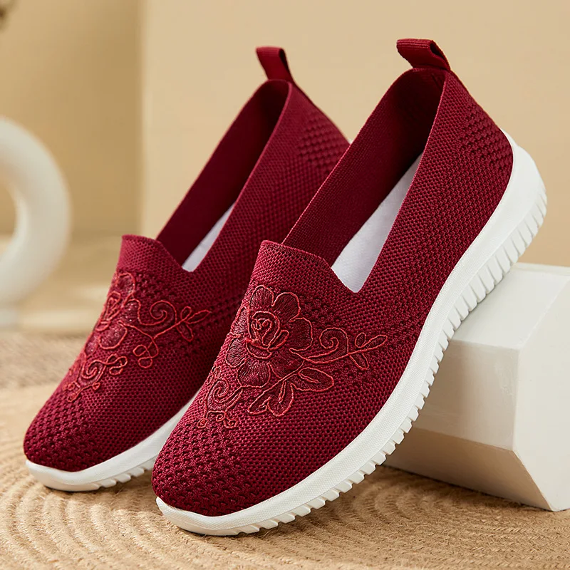 Mom Summer Mesh Knitted Tennis Shoes Women Breathable Shoes Mary jane Anti Slip Ladies Casual Nurse Office Shoes Ballet Flats