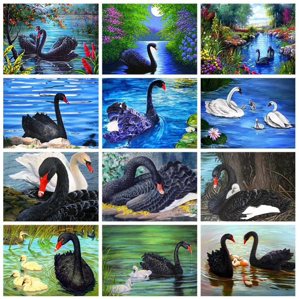 

Miaodu Diamond Painting Swan Cross Stitch Kits Rhinestones Full Round Diamond Embroidery Animal Mosaic Home Decoration