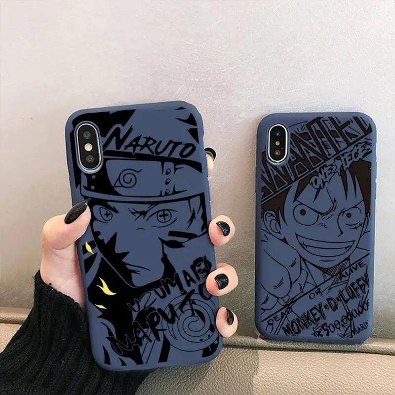 

Naruto One Piece Luffy Sasuke Kakashi Phone Case for iPhone 13 12 mini 11 Pro XS MAX X XR 8 Plus Candy Color blue Soft Silicone