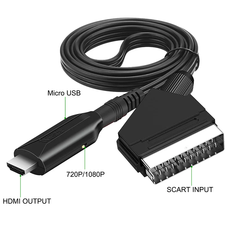 Scart to HDMI-compatible Output Converter Audio Video Adapter HD 1080P 60HZ for HDTV DVD Set-top Box PS3 PAL NTSC with USB Cable - купить по