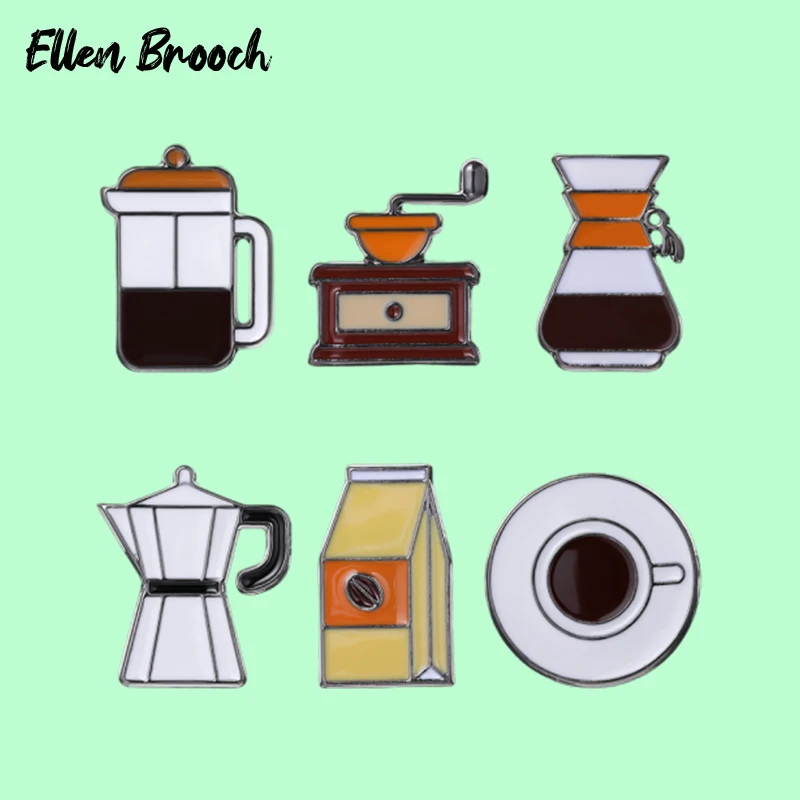 

French Press Coffee Enamel Pins French Press Coffee Container Brooch Lapel Badges Jewelry Gift for Friends Coffee Lover